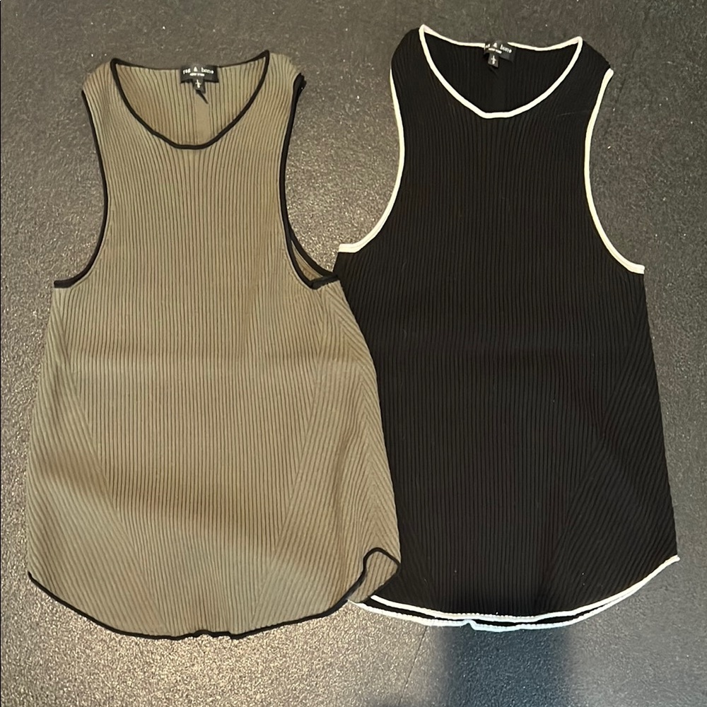 Rag & Bone Black and Army Green Tank Tops with Contrasting Trim- two for one